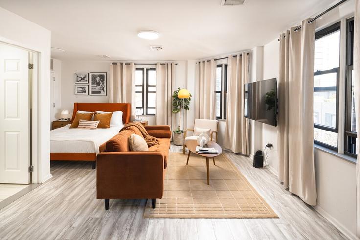 Building Pacific Street - movaliving - 1459281 adresindeki bir dairede modern mobilyalarla zarif bir şekilde tasarlanmış oturma odası Brooklyn, New York