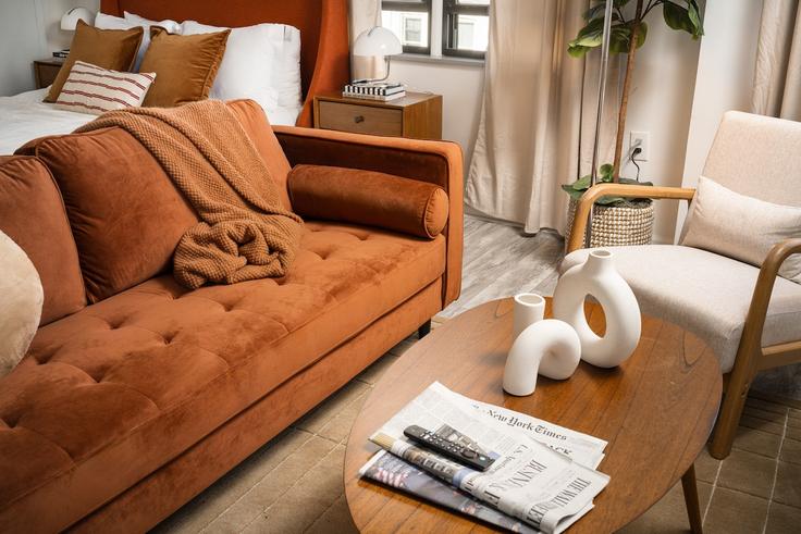 Elegantly designed living room with modern furnishings in an apartment at Building Pacific Street - movaliving - 1032141 - NYC in Brooklyn, New York Elegantly designed living room with modern furnishings in an apartment at Building Pacific Street - movaliving - 1032141 - NYC in Brooklyn, New York