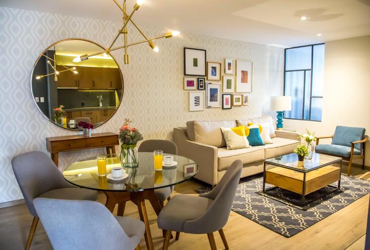 Elegante sala de estar con mobiliario moderno en un apartamento en Building Zamora - mr-w - 1467527 en Mexico City, Mexico City
