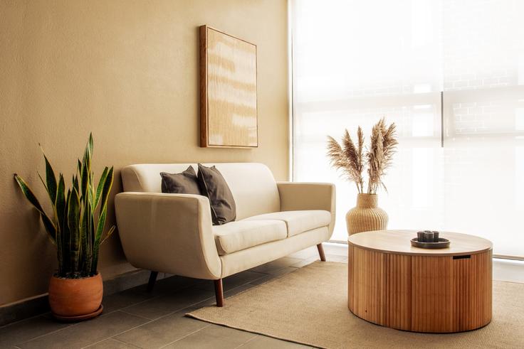 Elegant gestaltetes Wohnzimmer mit moderner Einrichtung in einer Wohnung im Building Minería 13 - mr-wmain - 1493276 in Mexico City, Mexico City