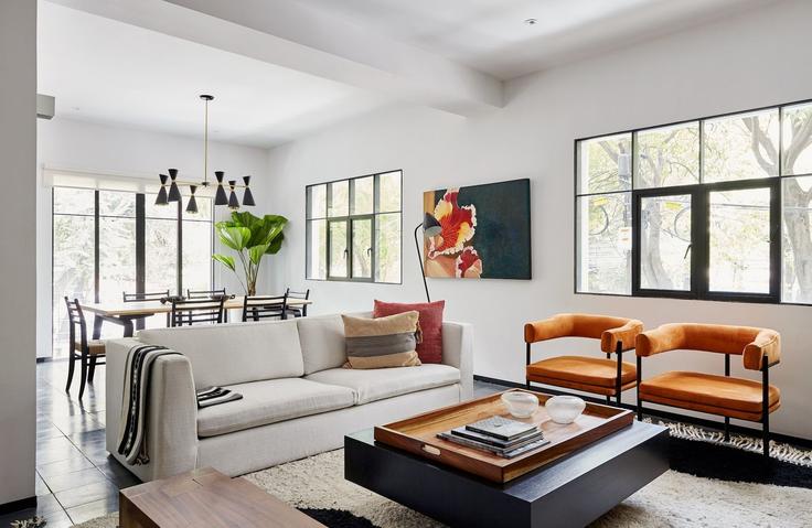 Elegant gestaltetes Wohnzimmer mit moderner Einrichtung in einer Wohnung im Building Campeche 402 - mr-wmain - 1493262 in Mexico City, Mexico City