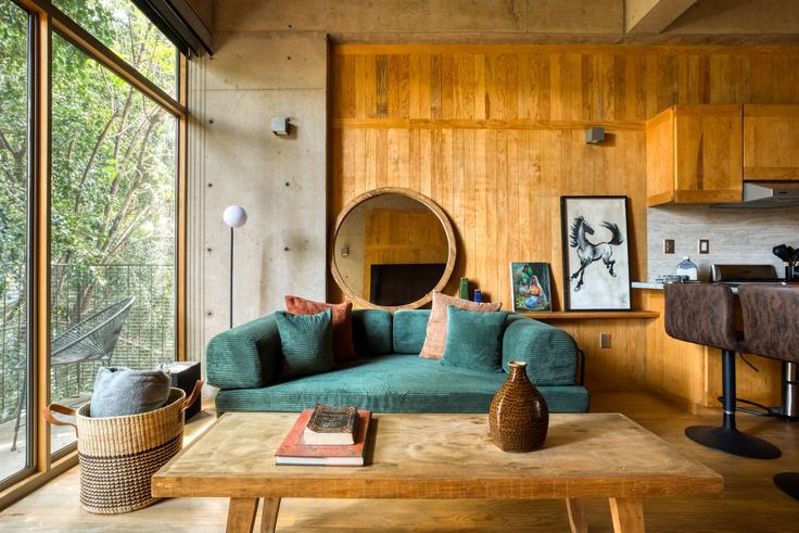 Elegant gestaltetes Wohnzimmer mit moderner Einrichtung in einer Wohnung im Building San Luis Potosí 37 - mr-wmain - 1493201 in Mexico City, Mexico City