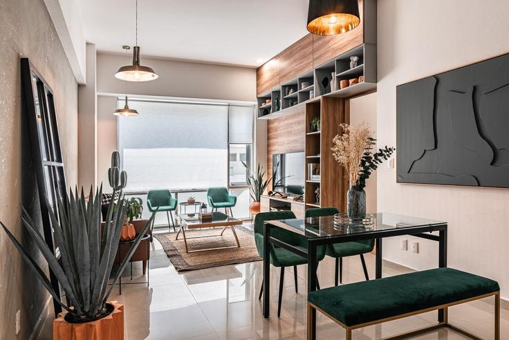 Elegant gestaltetes Wohnzimmer mit moderner Einrichtung in einer Wohnung im Building Carlos B. Zetina - mr-wmain - 1493204 in Mexico City, Mexico City