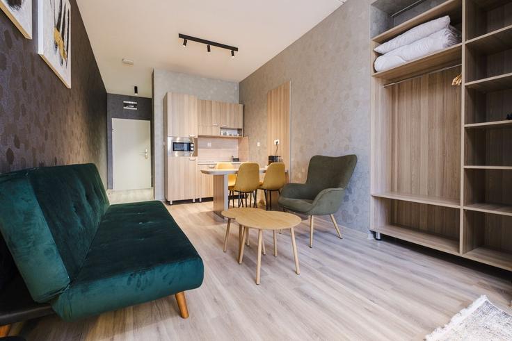 Salle de séjour élégante avec mobilier moderne dans un appartement à Building ул. „Рая“ - mthomes - 1500103 à Western District, Plovdiv Salle de séjour élégante avec mobilier moderne dans un appartement à Building ул. „Рая“ - mthomes - 1500103 à Western District, Plovdiv
