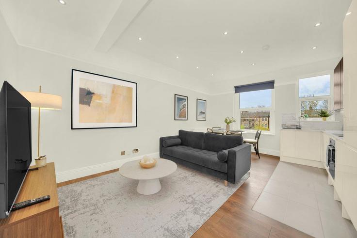 London London Borough of Hammersmith and FulhamのBuilding Gwendwr Road - murray-stays-limited - 1515914のアパートメントにある、モダンな家具を備えたエレガントなデザインのリビングルーム