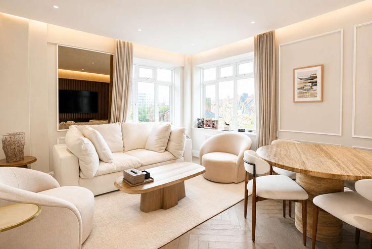 Sala de estar elegantemente projetada com móveis modernos em um apartamento no Building Horseferry Road - my-london-hop-limited - 1610268 em City of Westminster, London Sala de estar elegantemente projetada com móveis modernos em um apartamento no Building Horseferry Road - my-london-hop-limited - 1610268 em City of Westminster, London
