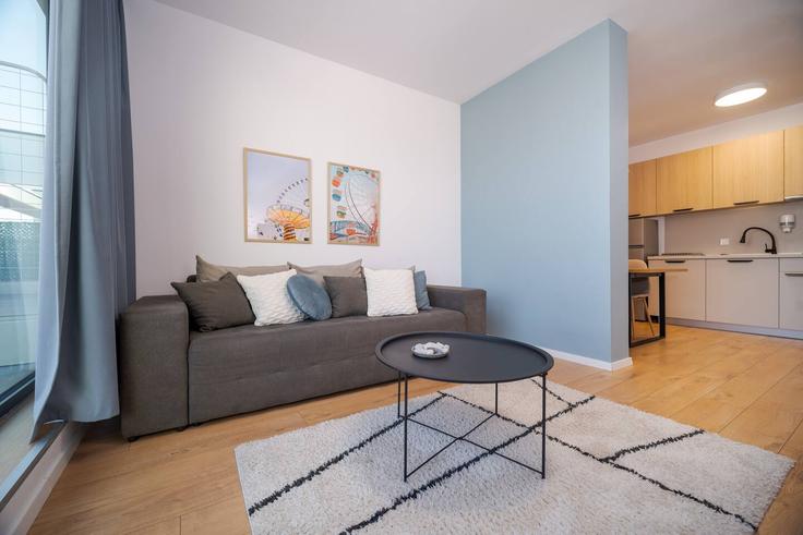 Elegant gestaltetes Wohnzimmer mit moderner Einrichtung in einer Wohnung im Building Studentski Kompleks, Prof. Dr. Dimitar Dobrev Street 6 - mycampustay-ltd - 1695175 in Sofia, Sofia Elegant gestaltetes Wohnzimmer mit moderner Einrichtung in einer Wohnung im Building Studentski Kompleks, Prof. Dr. Dimitar Dobrev Street 6 - mycampustay-ltd - 1695175 in Sofia, Sofia