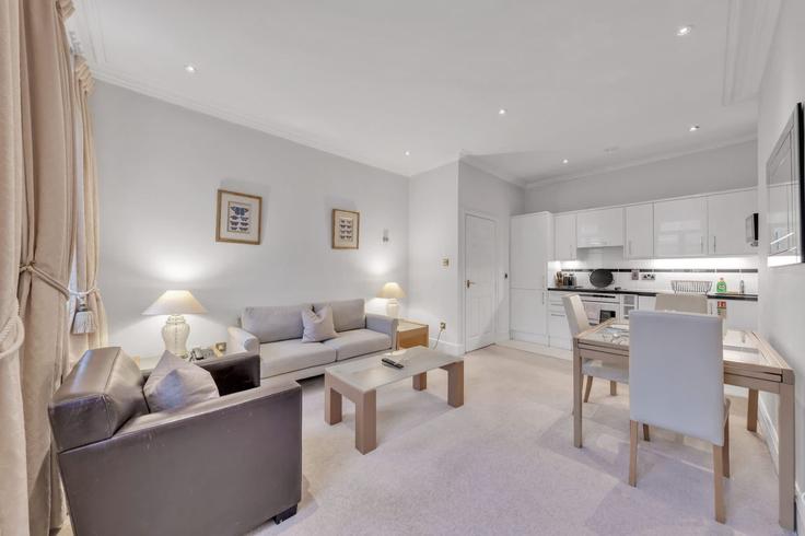 Sala de estar elegantemente projetada com móveis modernos em um apartamento no Building Shepherd Street - mycityresidence - 1520067 em City of Westminster, London Sala de estar elegantemente projetada com móveis modernos em um apartamento no Building Shepherd Street - mycityresidence - 1520067 em City of Westminster, London