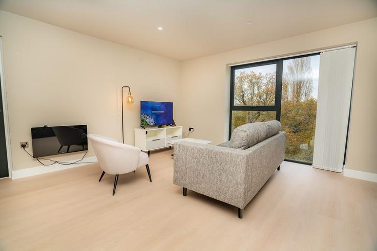 Sala de estar elegantemente projetada com móveis modernos em um apartamento no Building Coventry Road - mypropertyhost - 1270483 - LON em Birmingham District, Birmingham