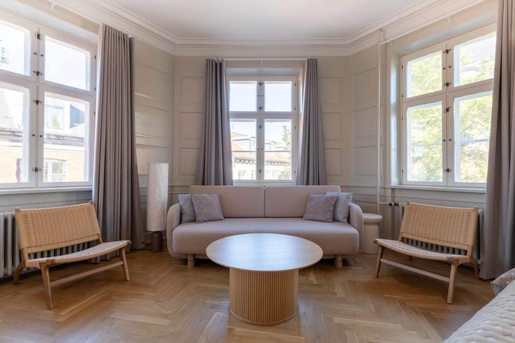 Copenhagen CopenhagenのBuilding Skindergade - nest-udlejning-aps - 1625781のアパートメントにある、モダンな家具を備えたエレガントなデザインのリビングルーム