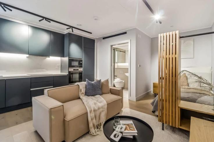 Building Clenston Mews - nexi-property-ltd - 1587894 adresindeki bir dairede modern mobilyalarla zarif bir şekilde tasarlanmış oturma odası City of Westminster, London