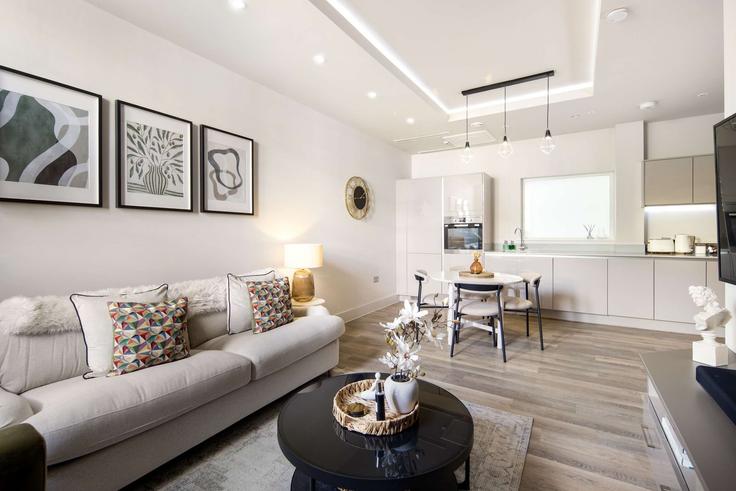 Elegantly designed living room with modern furnishings in an apartment at Building Hyde Lane - nexi-property-ltd - 1391290 in London Borough of Wandsworth, London Elegantly designed living room with modern furnishings in an apartment at Building Hyde Lane - nexi-property-ltd - 1391290 in London Borough of Wandsworth, London