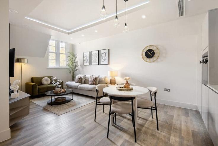Elegante sala de estar con mobiliario moderno en un apartamento en Building Hyde Lane - nexi-property-ltd - 1391290 en London Borough of Wandsworth, London Elegante sala de estar con mobiliario moderno en un apartamento en Building Hyde Lane - nexi-property-ltd - 1391290 en London Borough of Wandsworth, London