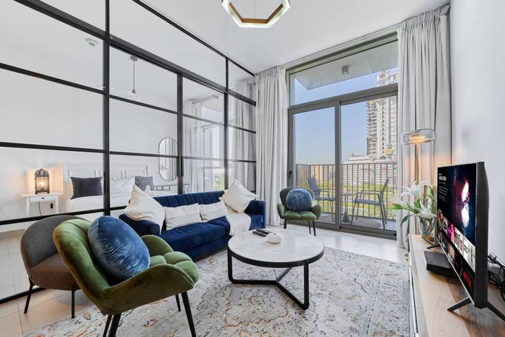 Dubai Hills Estate, Dubai에 위치한 Building Tariaq Bedon Esm - nexusliving - 1347627 아파트의 세련된 인테리어가 돋보이는 거실