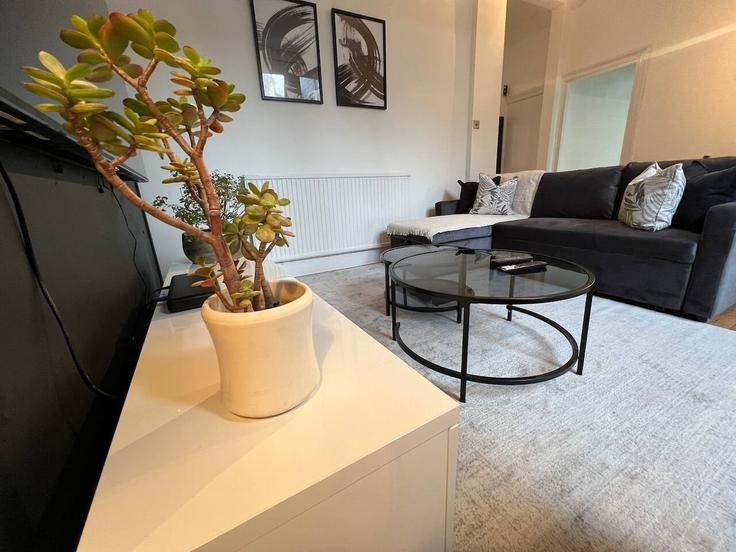 Elegant gestaltetes Wohnzimmer mit moderner Einrichtung in einer Wohnung im Building Kilmaine Road - noir-collective - 1515790 in London Borough of Hammersmith and Fulham, London