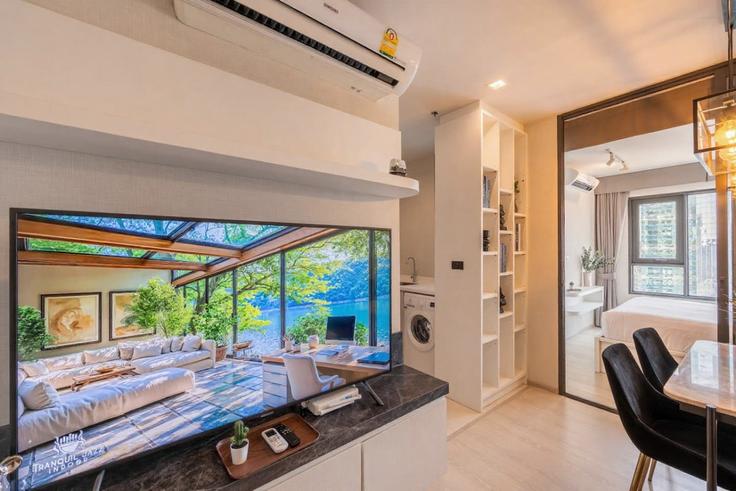 Pathum Wan, Bangkok에 위치한 Building Wireless Road - nosbaan - 1511798 유닛의 세련된 인테리어가 돋보이는 거실 Pathum Wan, Bangkok에 위치한 Building Wireless Road - nosbaan - 1511798 유닛의 세련된 인테리어가 돋보이는 거실