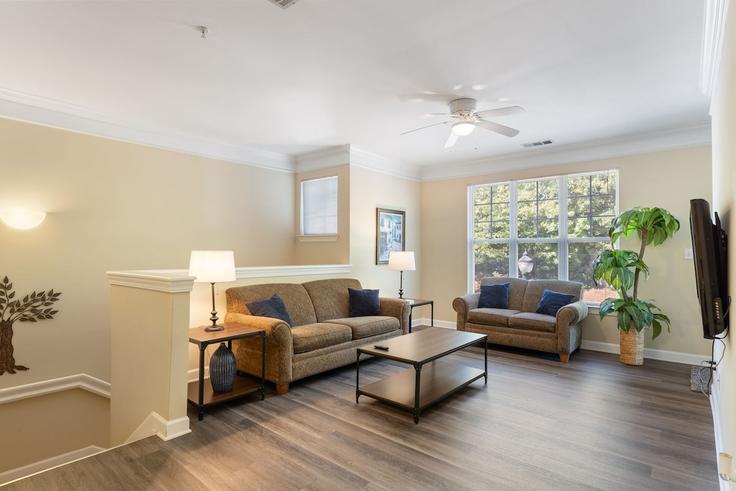 Sala de estar elegantemente projetada com móveis modernos em um apartamento no Building Koster Hill Place - nps - 1262812 - USA em Cary, Cary Sala de estar elegantemente projetada com móveis modernos em um apartamento no Building Koster Hill Place - nps - 1262812 - USA em Cary, Cary