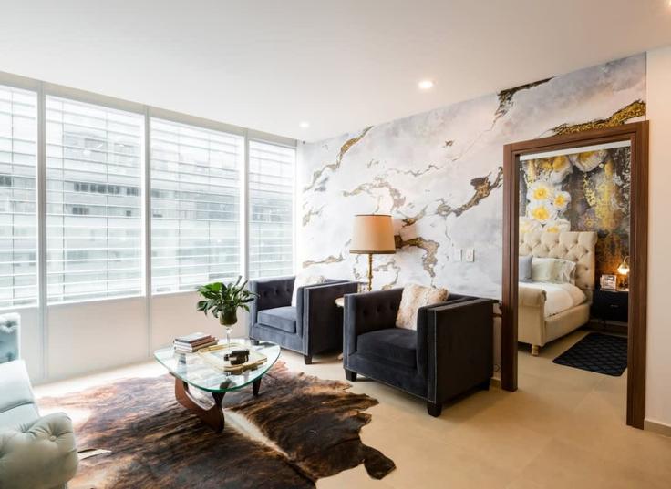 Mexico City, Mexico City에 위치한 Building Calle Lago Zurich - oasis - 1013362 유닛의 세련된 인테리어가 돋보이는 거실 Mexico City, Mexico City에 위치한 Building Calle Lago Zurich - oasis - 1013362 유닛의 세련된 인테리어가 돋보이는 거실