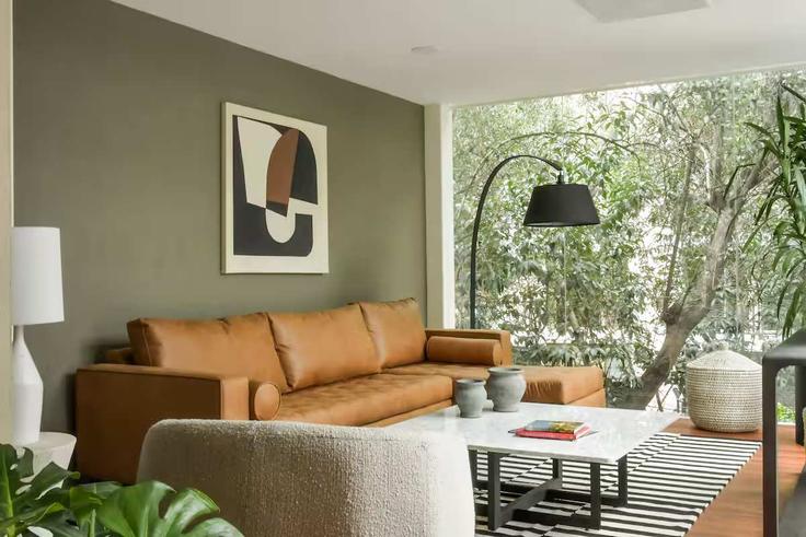 Elegante sala de estar con mobiliario moderno en un apartamento en Building Calle Sócrates - oasis - 1378795 en Mexico City, Mexico City