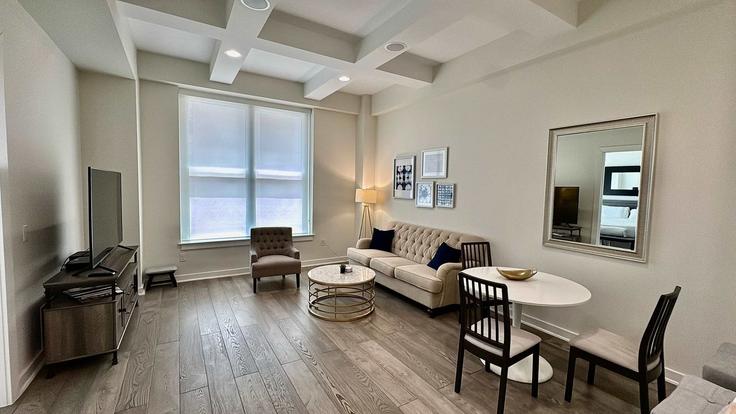 Salle de séjour élégante avec mobilier moderne dans un appartement à Building Rusk Street - oasis - 1642522 à Houston, Houston Salle de séjour élégante avec mobilier moderne dans un appartement à Building Rusk Street - oasis - 1642522 à Houston, Houston