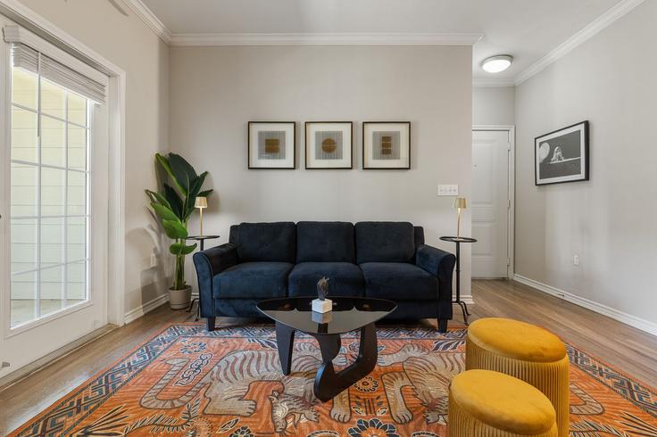 Elegante sala de estar con mobiliario moderno en un apartamento en Building Pecan Springs Road - oh-management-usa-llc - 1638676 en San Antonio, San Antonio
