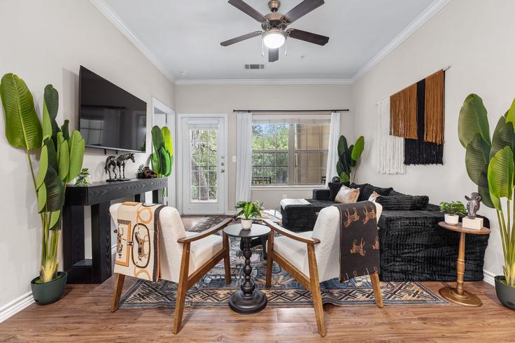 San Antonio San AntonioのBuilding Pecan Springs Road - oh-management-usa-llc - 1638694のアパートメントにある、モダンな家具を備えたエレガントなデザインのリビングルーム San Antonio San AntonioのBuilding Pecan Springs Road - oh-management-usa-llc - 1638694のアパートメントにある、モダンな家具を備えたエレガントなデザインのリビングルーム
