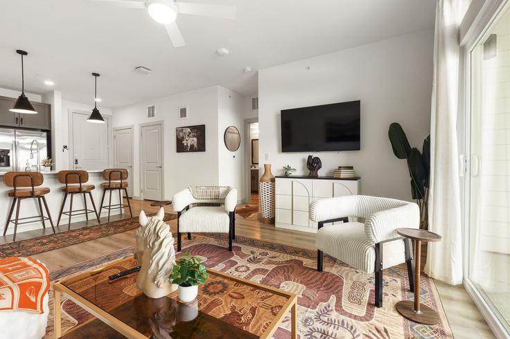 San Marcos San MarcosのBuilding Leah Avenue - oh-management-usa-llc - 1638686のアパートメントにある、モダンな家具を備えたエレガントなデザインのリビングルーム San Marcos San MarcosのBuilding Leah Avenue - oh-management-usa-llc - 1638686のアパートメントにある、モダンな家具を備えたエレガントなデザインのリビングルーム
