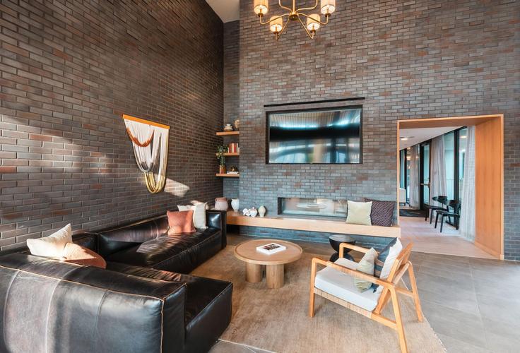 Elegant gestaltetes Wohnzimmer mit moderner Einrichtung in einer Wohnung im Building Cameron Road - oh-management-usa-llc - 1364166 in Austin, Austin