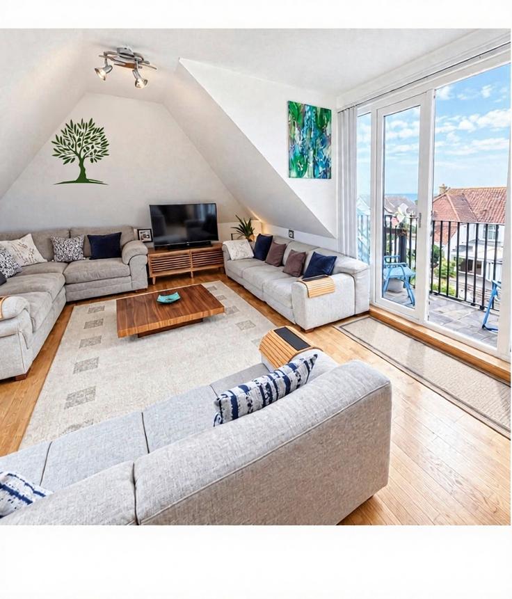 Salle de séjour élégante avec mobilier moderne dans un appartement à Building Aldwick Avenue - olive-tree-stays - 1695296 à Arun District, Bognor Regis