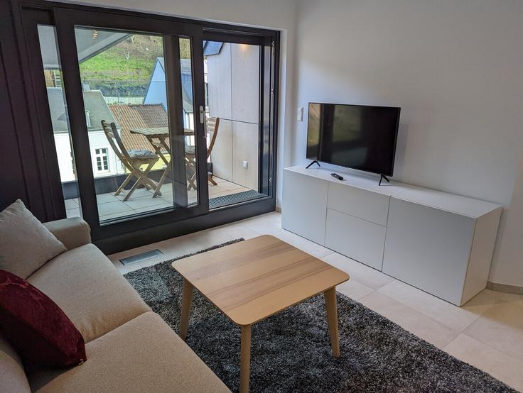 Sala de estar elegantemente projetada com móveis modernos em um apartamento no Building Val Saint André - omlu-sarl - 1382990 em Luxembourg, Luxembourg