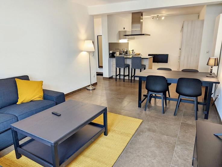 Elegant gestaltetes Wohnzimmer mit moderner Einrichtung in einer Wohnung im Building N12 - omlu-sarl - 1342591 in Luxembourg, Luxembourg