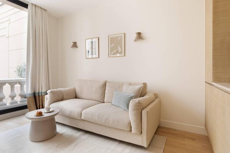 Elegantly designed living room with modern furnishings in an apartment at Building Rue de Miromesnil - onefinestay - 1331974 in 8th arrondissement, Paris