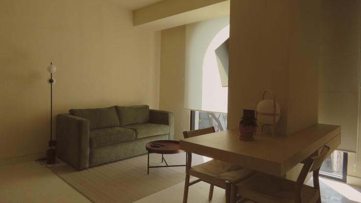 Elegant gestaltetes Wohnzimmer mit moderner Einrichtung in einer Wohnung im Building Lamartine - parklifeproperties - 1340564 in Mexico City, Mexico City