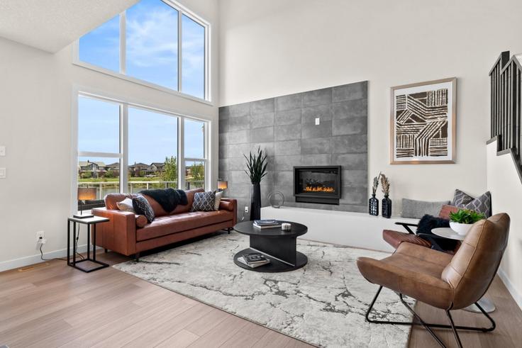 Elegante sala de estar con mobiliario moderno en un apartamento en Building Midtown Drive Southwest - premier-stays - 1314547 en Airdrie, Airdrie