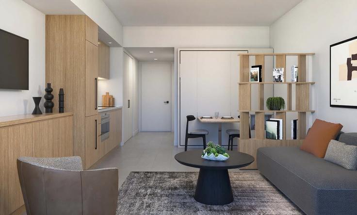 Elegante sala de estar con mobiliario moderno en un apartamento en Building Northeast 5th Street - premier-suites-management - 1511789 en Miami, Miami Elegante sala de estar con mobiliario moderno en un apartamento en Building Northeast 5th Street - premier-suites-management - 1511789 en Miami, Miami