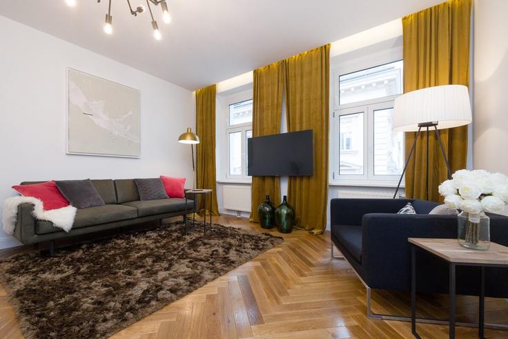 Salle de séjour élégante avec mobilier moderne dans un appartement à Building Mariannengasse - prestige-apartments - 1339213 à Vienna, Vienna
