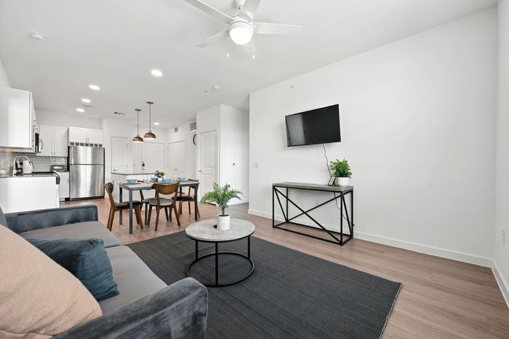Building Decker Lane - properties-by-preston-1 - 1613144 adresindeki bir dairede modern mobilyalarla zarif bir şekilde tasarlanmış oturma odası Austin, Austin