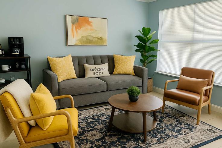 Salle de séjour élégante avec mobilier moderne dans un appartement à Building Northeast 13th Avenue - propertys-berakah-llc - 1332459 à Pompano Beach, Pompano Beach Salle de séjour élégante avec mobilier moderne dans un appartement à Building Northeast 13th Avenue - propertys-berakah-llc - 1332459 à Pompano Beach, Pompano Beach