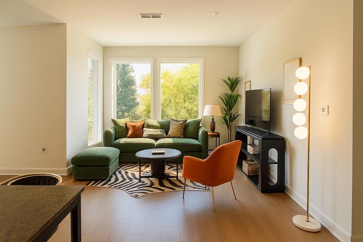 Salle de séjour élégante avec mobilier moderne dans un appartement à Building Maryland 185 - pure-voyage - 1516249 à Chevy Chase, Chevy Chase