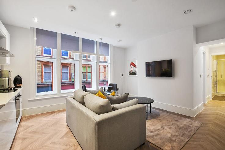 Elegant gestaltetes Wohnzimmer mit moderner Einrichtung in einer Wohnung im Building Queen Victoria Street - q-apartments-uk-ltd - 1591076 in Reading, Reading