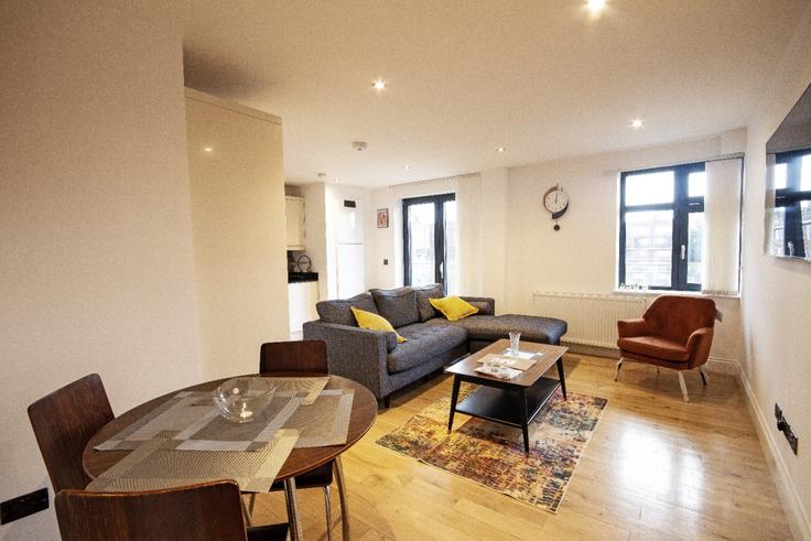Elegantly designed living room with modern furnishings in an apartment at Building Hoxton Street - reddy-properties-limited - 1380886 in London Borough of Hackney, London