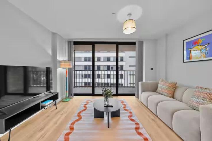 Elegante sala de estar con mobiliario moderno en un apartamento en Building Amity Grove - redwood-living - 1467155 en London Borough of Merton, London