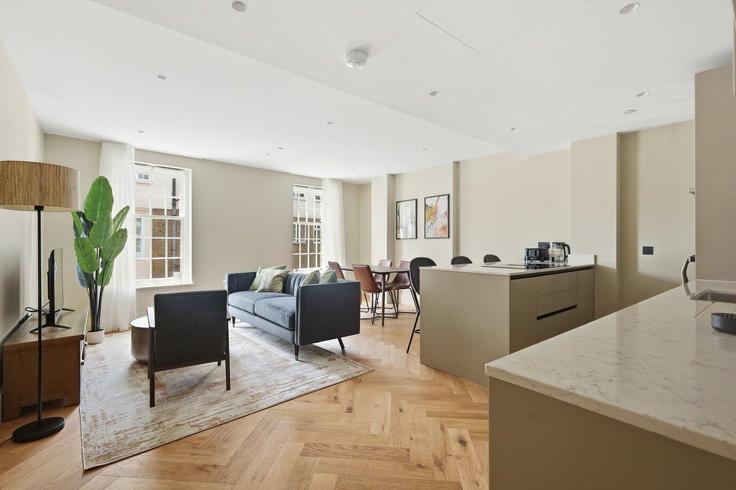 Elegant gestaltetes Wohnzimmer mit moderner Einrichtung in einer Wohnung im Building Cheyne Walk - redwood-living - 1578809 in Royal Borough of Kensington and Chelsea, London