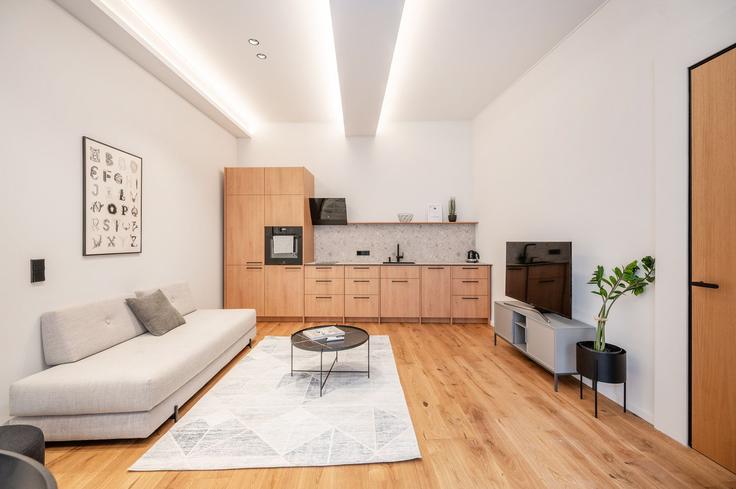 Building Didžioji gatvė - reside-baltic - 1329282 adresindeki bir dairede modern mobilyalarla zarif bir şekilde tasarlanmış oturma odası Vilnius, Vilnius Building Didžioji gatvė - reside-baltic - 1329282 adresindeki bir dairede modern mobilyalarla zarif bir şekilde tasarlanmış oturma odası Vilnius, Vilnius