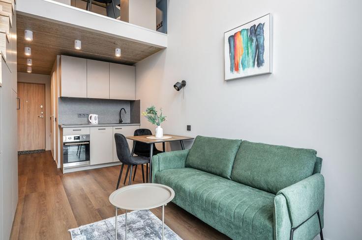 Building Geležinio Vilko gatvė - reside-baltic - 1329348 adresindeki bir dairede modern mobilyalarla zarif bir şekilde tasarlanmış oturma odası Vilnius, Vilnius
