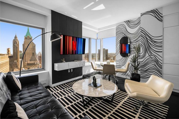Manhattan, New York에 위치한 Building Washington Street - return-policy-stays - 1643835 유닛의 세련된 인테리어가 돋보이는 거실 Manhattan, New York에 위치한 Building Washington Street - return-policy-stays - 1643835 유닛의 세련된 인테리어가 돋보이는 거실
