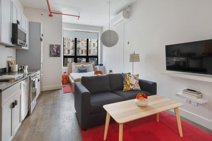 Elegante sala de estar con mobiliario moderno en un apartamento en Building Union Street - roomrs-1 - 1644653 en Brooklyn, New York