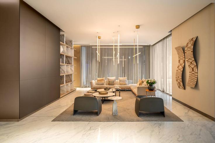 Business Bay, Dubai에 위치한 Building Marasi Drive - seraya-stays - 1499417 유닛의 세련된 인테리어가 돋보이는 거실 Business Bay, Dubai에 위치한 Building Marasi Drive - seraya-stays - 1499417 유닛의 세련된 인테리어가 돋보이는 거실