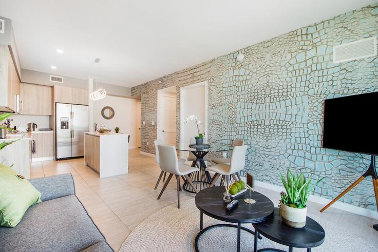 Elegantly designed living room with modern furnishings in an apartment at Building Biscayne Boulevard - shorehouse-management - 1475380 in Miami, Miami