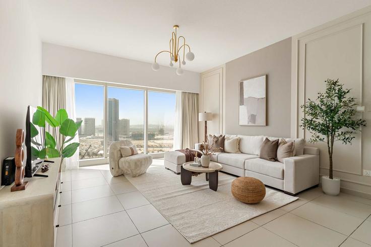 Abu Dhabi Al Reem IslandのBuilding Bilshuʹoum Street - silkhaus - 1459965のアパートメントにある、モダンな家具を備えたエレガントなデザインのリビングルーム